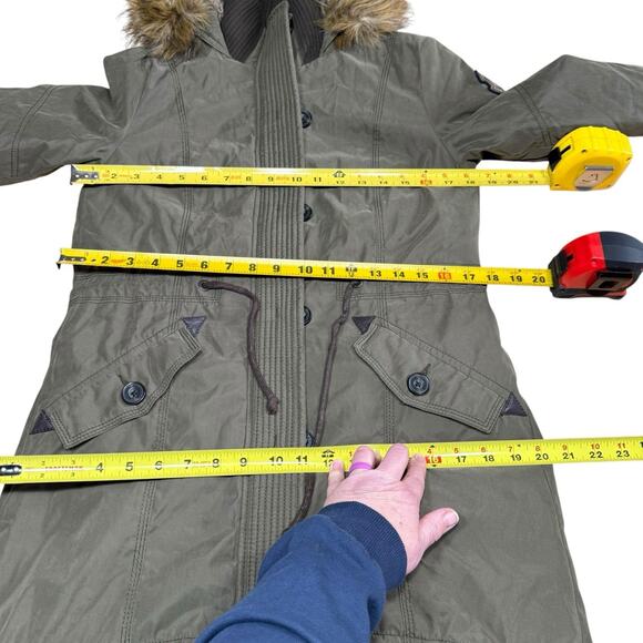 Abercrombie & Fitch Utility Parka Womens L Green Sherpa Lined Faux Fur Hood - Picture 14 of 16
